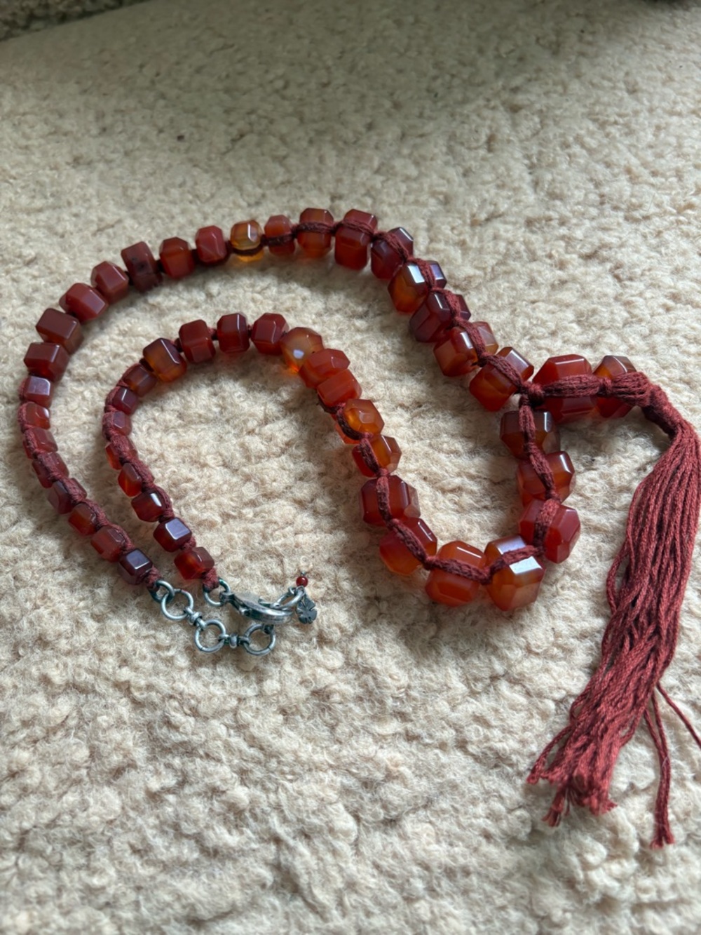 Faceted Red Carnelian Bead Necklace with Tassel